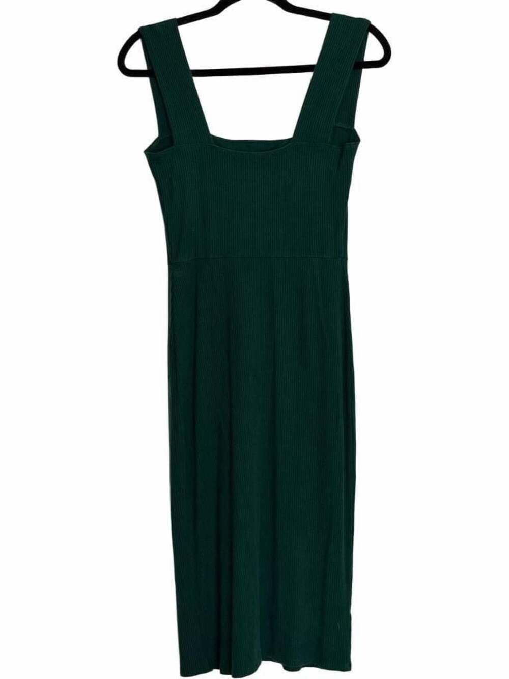 Reformation Emerald Green Ribbed Knit Square-Neck Midi Dress with Side Slit